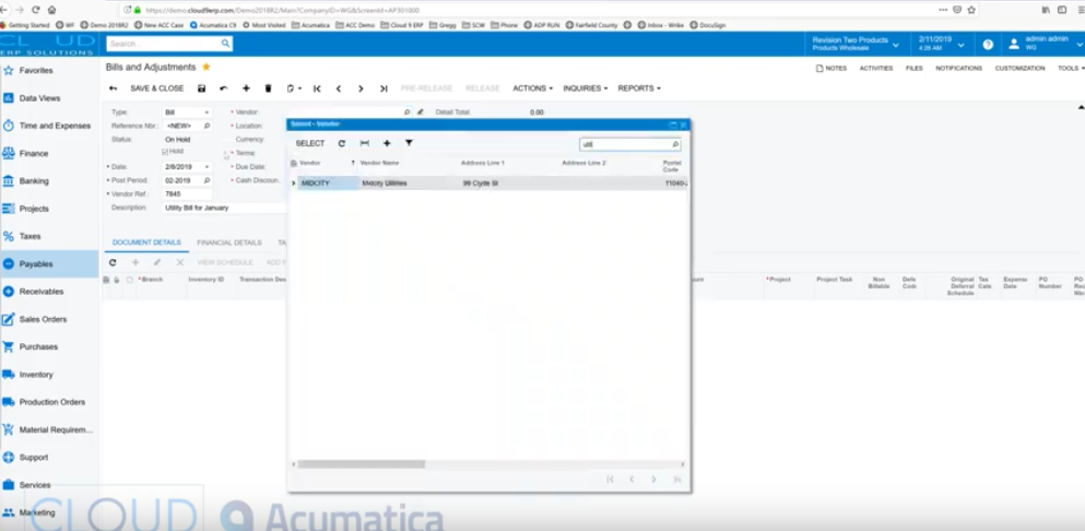 Acumatica How to Create an AP Bill