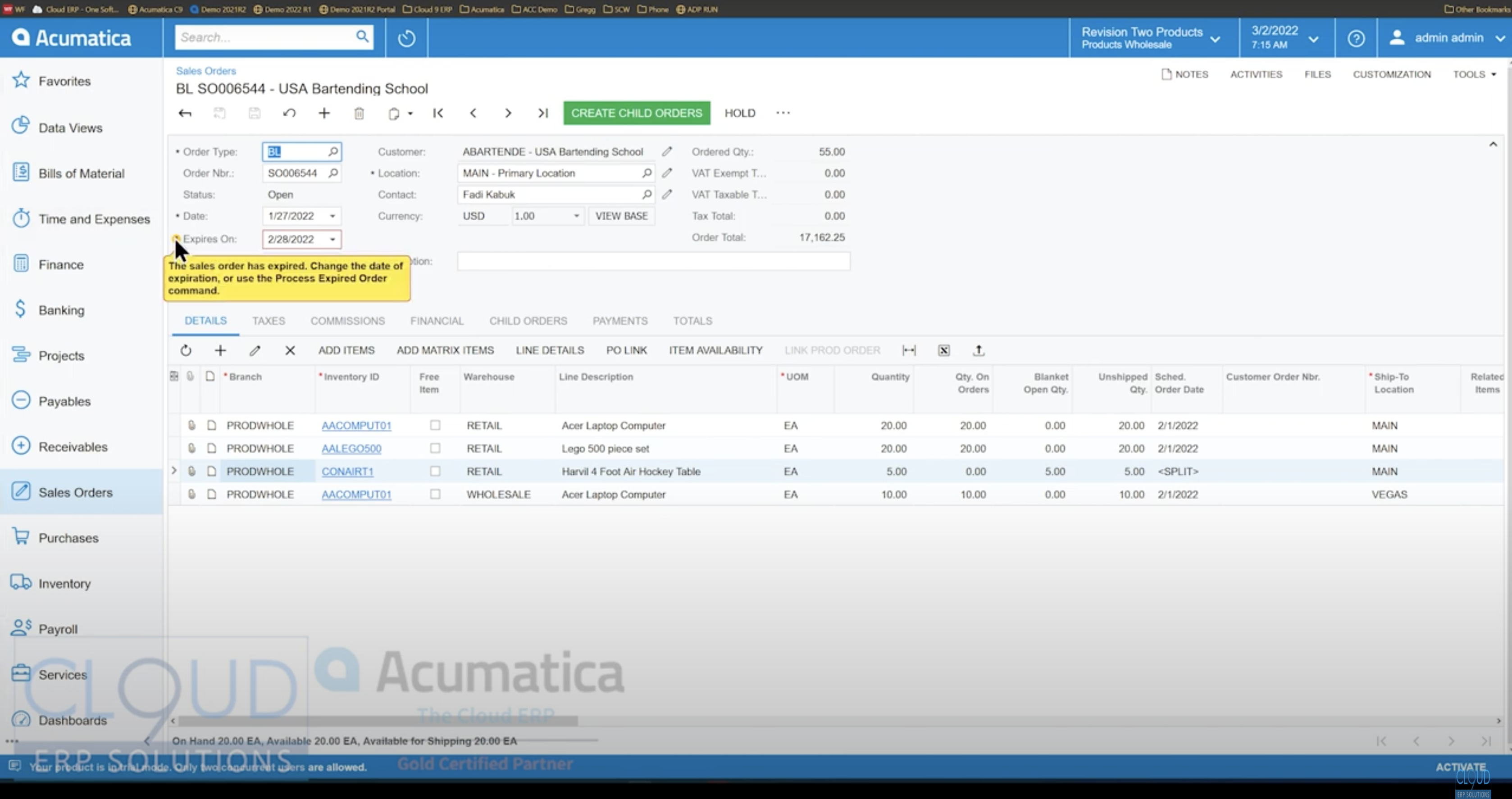 Blanket Sales Orders in Acumatica