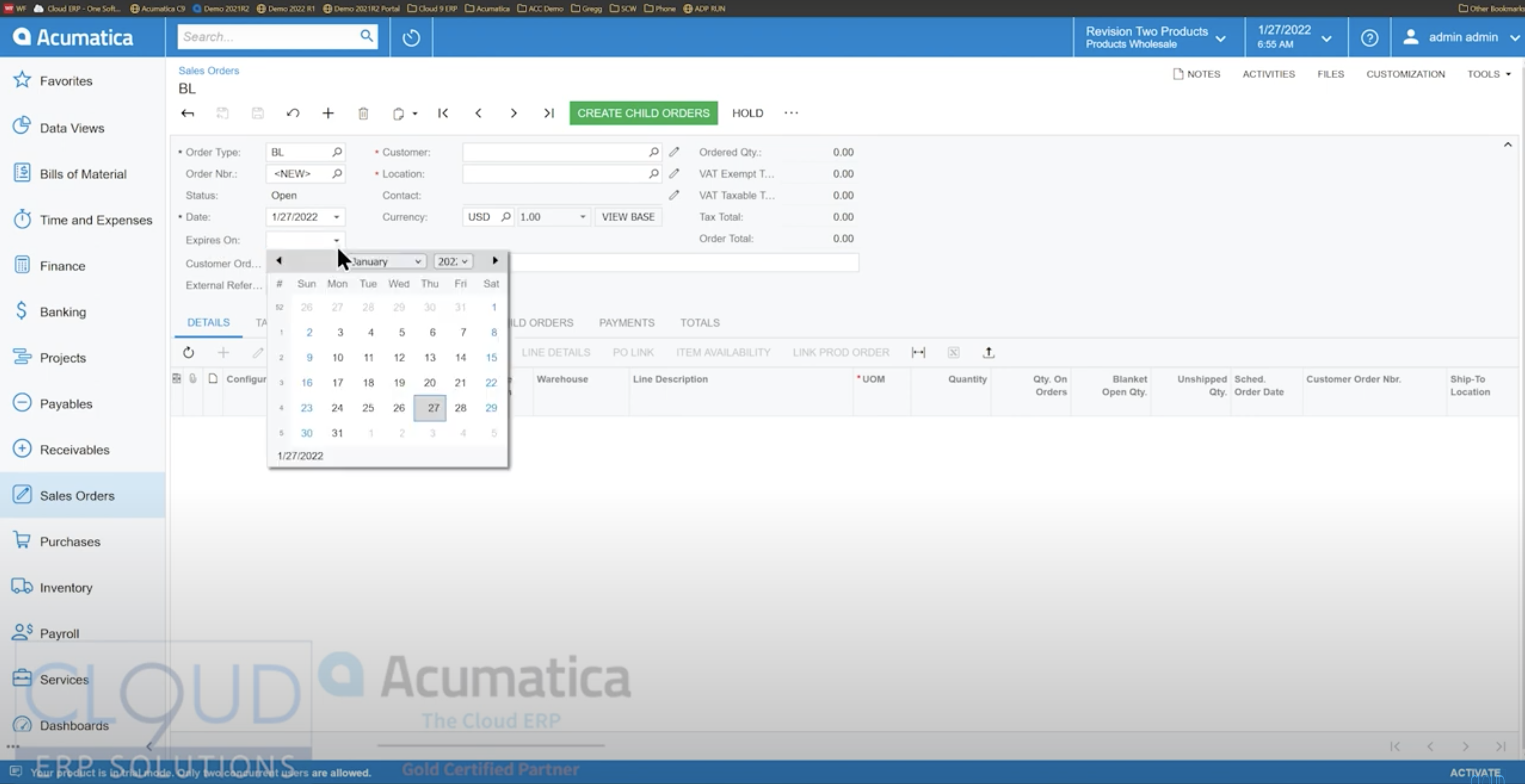 Blanket Sales Orders in Acumatica