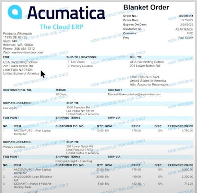 Blanket Sales Orders in Acumatica