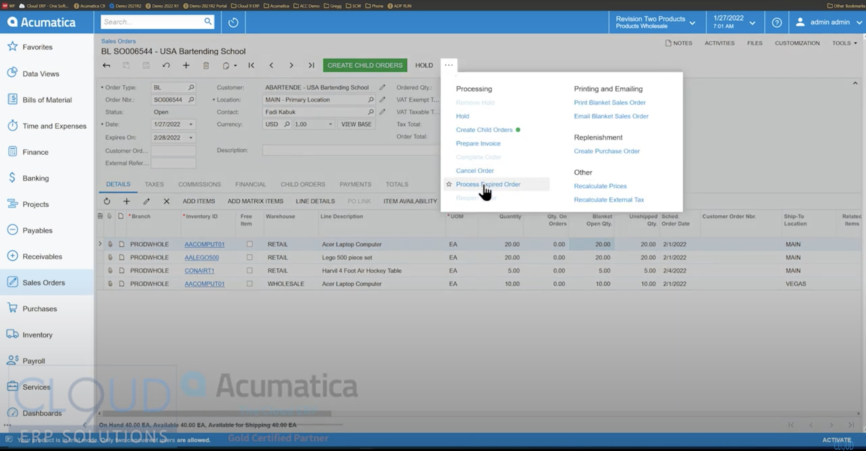 Blanket Sales Orders in Acumatica